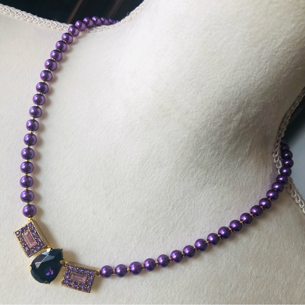 Handcrafted repurpose purple passion sparkle pendant Czech glass Pearl necklace